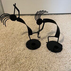 Kokopelli Metal Art, Taper Candle Holders, Matte Black.